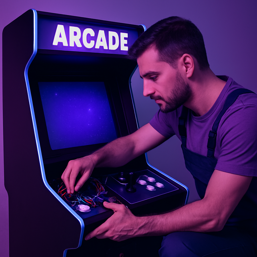 O nas - ekipa przy automacie arcade